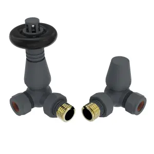 Right Radiators Traditional Thermostatic TRV & Lockshield Corner Radiator Valves Anthracite 1/2"x15mm Set