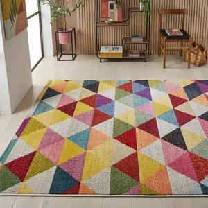 Multi Geometric Chequered Modern Easy to Clean Rug For Dining Room-120cm X 170cm