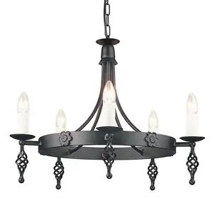 5 Bulb Chandelier Ceiling Light Medieval Style Scroll Finials Black LED E14 60W