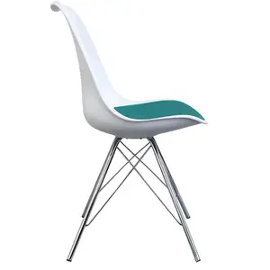 Soho White and Teal Plastic Dining Chair with Chrome Metal Legs