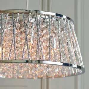 Multi Light Ceiling Pendant 5 Bulb Chrome & Large Crystal Shade Modern Lamp