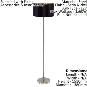 Floor Lamp Light Satin Nickel Shade Black Gold Fabric Pedal Switch Bulb E27