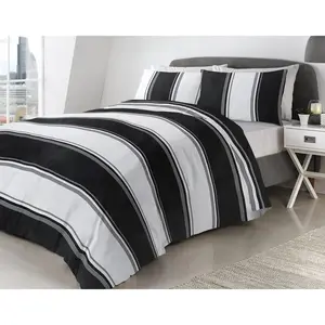 Polyester Striped Duvet Cover Set with Pillowcases Black / Single Duvet Cover