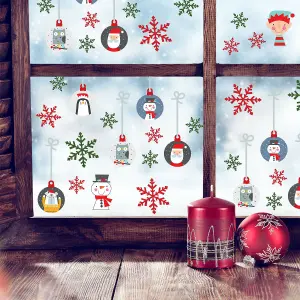 Bubble Christmas Friends and Colorful Snowflakes Window Stickers, Wall Art, DIY