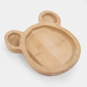 Wooden Bear Plate Kids Food Serving Board Natural Bamboo Kitchen Home Platter