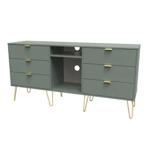 Linear Ready assembled Matt green Media unit with 2 shelves & 6 drawers, (H)152cm x (W)74cm x (D)39.5cm