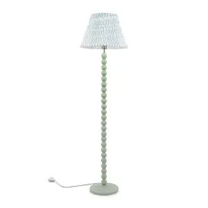 ValueLights Bobbles Sage Green Bobbin Floor Lamp with Green Arrow Pleated Shade - LED Bulb Included