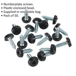 50 Pack of 4.8 x 18mm Black Numberplate Screws with Plastic Enclosed Heads