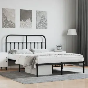 Berkfield Metal Bed Frame with Headboard Black 140x190 cm