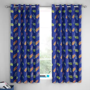 Catherine Lansfield Bright Football Fully Reversible 66x72 Inch Eyelet Curtains Two Panel Navy Blue