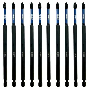 Rennie Tools 10 Pack PZ2 x 150mm Long Magnetic Impact Driver Screwdriver Bits Set Pozidriv (Pozi 2)