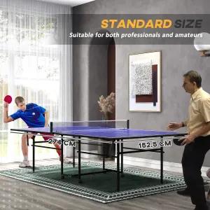 SPORTNOW 9FT Folding Table Tennis Table w/ 4 Wheels, for Indoors, Blue