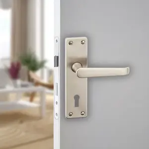 URBNLIVING 150cm Length 2 Pcs Victoria Metal & Satin Nickel Lever Latch Keyhole Door Handles Set