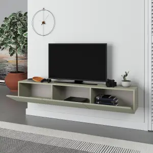 Decortie Francy Modern Wall Mounted TV Unit 55" Multimedia Centre Ash Green White 180cm