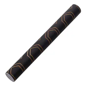 Black and Gold Geometric Fabric Textured Wallpaper Roll 120cm (L)