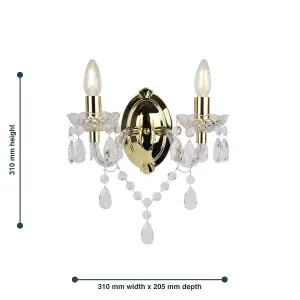 First Choice Lighting Set of 2 Marie Therese 2 Lights Clear & Gold Wall Bracket Chandelier Lights