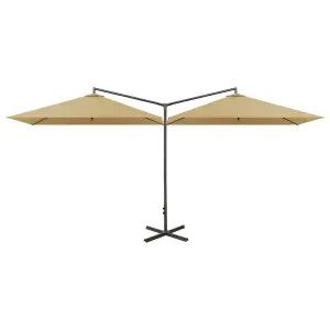 Berkfield Double Parasol with Steel Pole Taupe 600x300 cm