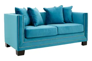 Sofia 2 Seater Cyan Blue Velvet Sofa