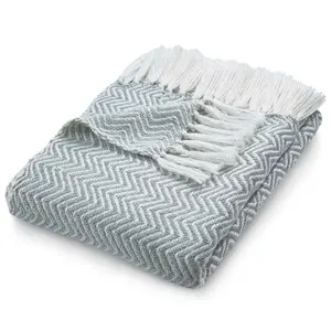 Woven Indoor Outdoor Washable Herringbone Cuddly Throw Sky Grey - 130cm x 180cm