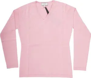 100% Cashmere Women's Fashion V Neck Strawberry Pink S Jumper