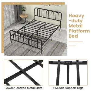 Costway King Size Metal Bed Frame w/ Headboard Platform Bed w/ Metal Slats Support