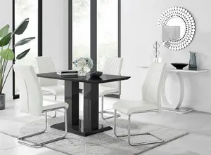 Furniturebox Imperia 4 Modern Black High Gloss Dining Table And 4 White Lorenzo Chrome Dining Chairs Set