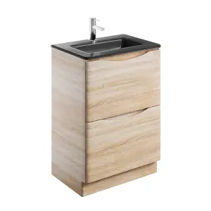 Eden 600mm Floorstanding Vanity Unit in Light Oak & Grey Glass Basin