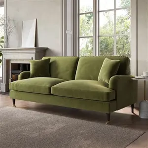 Olive Green Velvet 3 Seater Sofa - Payton