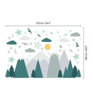 Walplus Combo Kids Grey Mountains With Glowing Stars - PVC