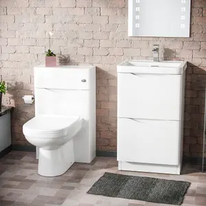 Nes Home 500mm White 2 Drawer Vanity Cabinet with Basin and WC Toilet Unit Combo