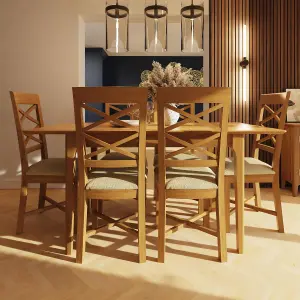 FWStyle Solid Oak Cross Back Dining Chairs Set Of 2 Natural Lacquered Finish