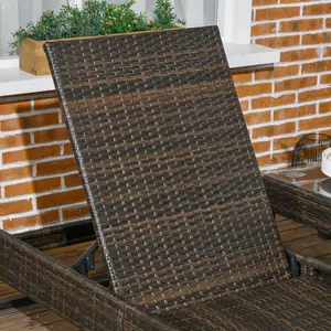 Outsunny Rattan Sun Lounger Set w/ Cushions, 5-Level Chaise Lounge Chairs Brown