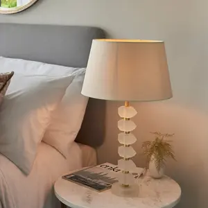 Luminosa Annabelle & Cici Base & Shade Table Lamp Frosted Crystal & Ivory Linen Mix Fabric