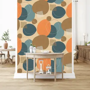 AS Creation Retro Geometric Circles Orange Wallpaper Blown Vinyl Paste The Wall