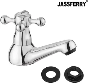 JASSFERRY Victorian Pair of Bathroom Basin Pillar Taps 1/4 Turn Crosshead Polished Chrome 1/2"