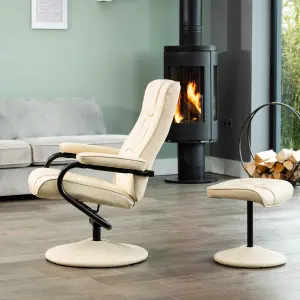 Gibson Bonded Leather and PU Swivel Based Based Recliner and Footstool - Cream