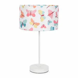 ValueLights Charles White Metal Single Stem Table Lamp with Butterfly Lamp Shade and LED Bulb