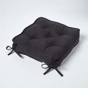 Homescapes Black Faux Suede Dining Chair Booster Cushion