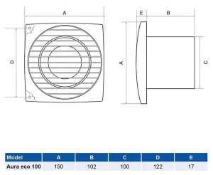 Airflow 9041348 AUE100T AURA-ECO Axial Extractor Fan (Timer Model)