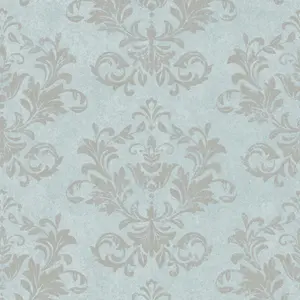 Galerie The New Design Book Silver/Green Embossed Damask Glitter Wallpaper Roll