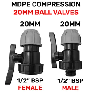 MDPE Water Pipe valves Compression-Male/Female bsp Thread (20mm Compression - 1/2" bsp male)