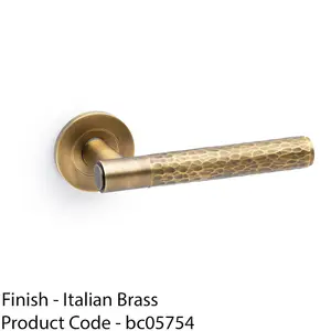 SOLID BRASS Hammered Door Handle Set - Italian Brass Straight Lever Round Rose