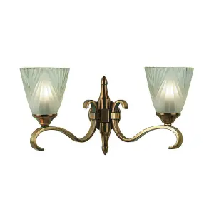 Luminosa Columbia 2 Light Indoor Twin Wall Light Antique Brass with Glass, E14