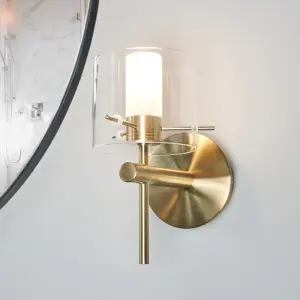 Spa Gene Satin Brass effect Wired LED Wall light