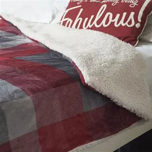 Dreamland Velvety Electric Heated Throw Grey And Red Check 135 X 180cm