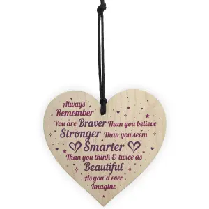 Red Ocean Braver Stronger Beautiful Quote Friendship Gift Handmade Wooden Hanging Heart Sign Gift For Best Friend