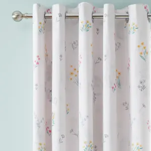 Catherine Lansfield Bunny Tails Ditsy Flowers Fully Reversible 66x72 Inch Eyelet Curtains Two Panels Pink