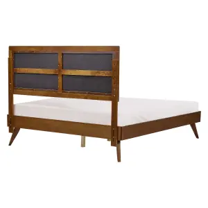 EU King Size Bed Dark Wood and Beige POISSY