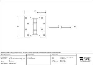 From The Anvil Aged Brass 4 Inch x 2 Inch x 4 Inch  Parliament Hinge (pair) ss