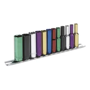 Sealey 12 Pieces 1/4" Square Drive Deep Multi-Coloured Socket Set AK282D